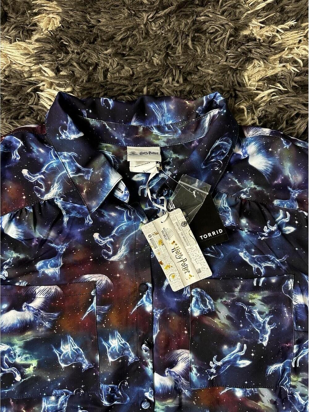 Torrid Harry Potter Patronus Button Up Shirt Womens Plus Size 3 3X Galaxy NWT - Picture 6 of 13